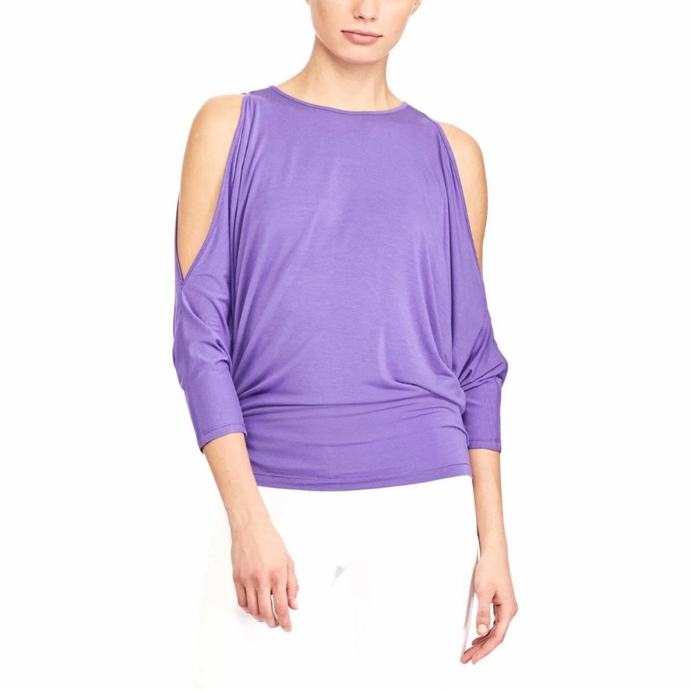 Ralph Lauren Lauren Purple Jersey Knit Cold-Shoulder Cutout Top Chic Flattering